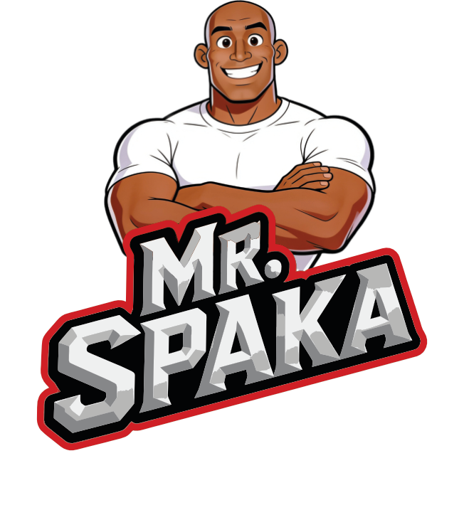 Mr. Spaka mascot, arms crossed and smiling